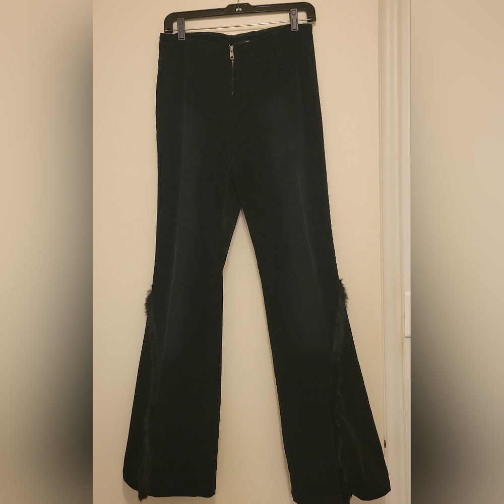 Black wide leg pin width corduroy pants, including low rise, zip front pant